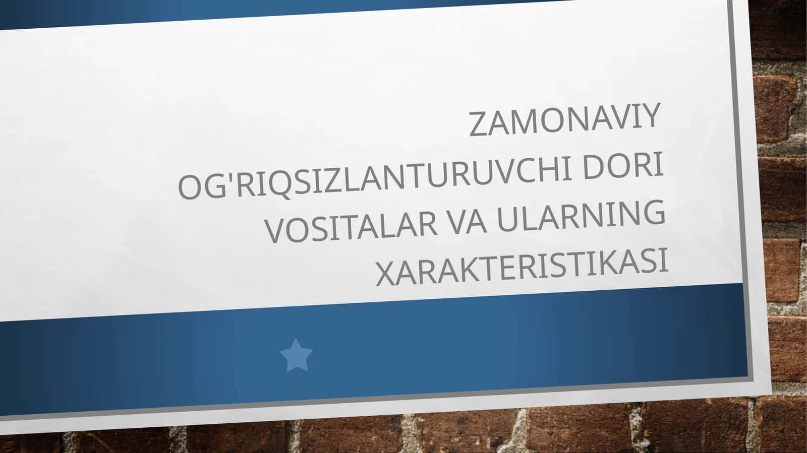 Zamonaviy og'riqsizlantiruvchi dori vositalar va ularning xarakteristikasi 1