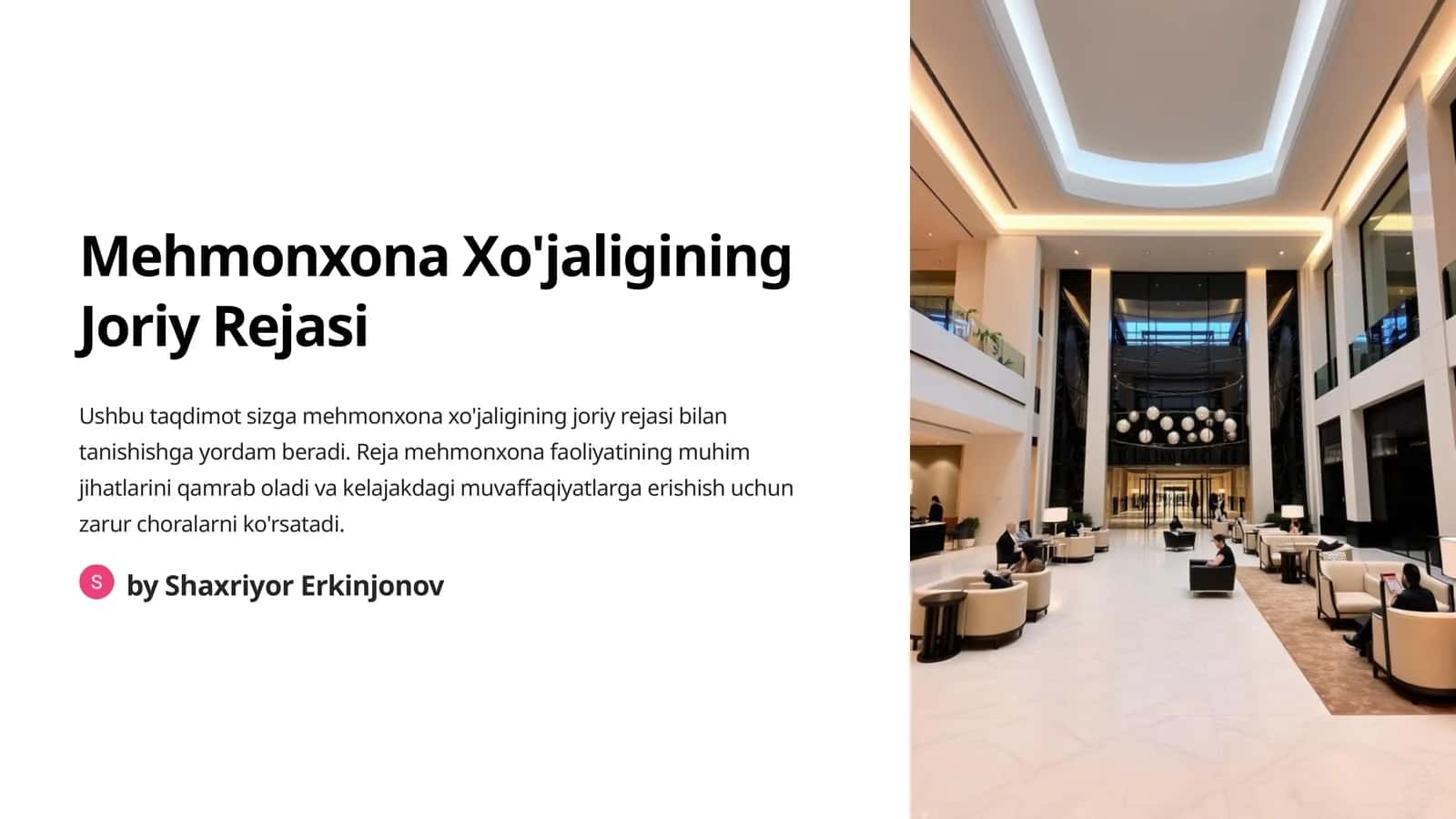 Mehmonxona Xo'jaligining Joriy Rejasi 1