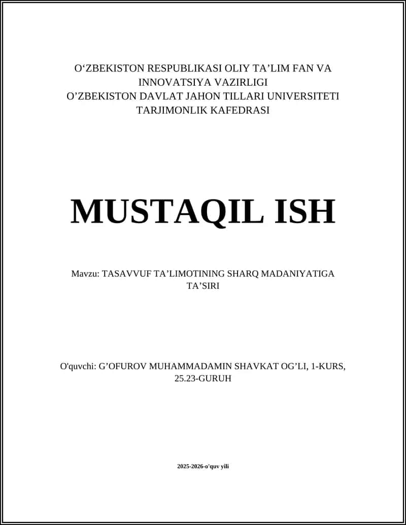 TASAVVUF TA’LIMOTINING SHARQ MADANIYATIGA TA’SIRI 1