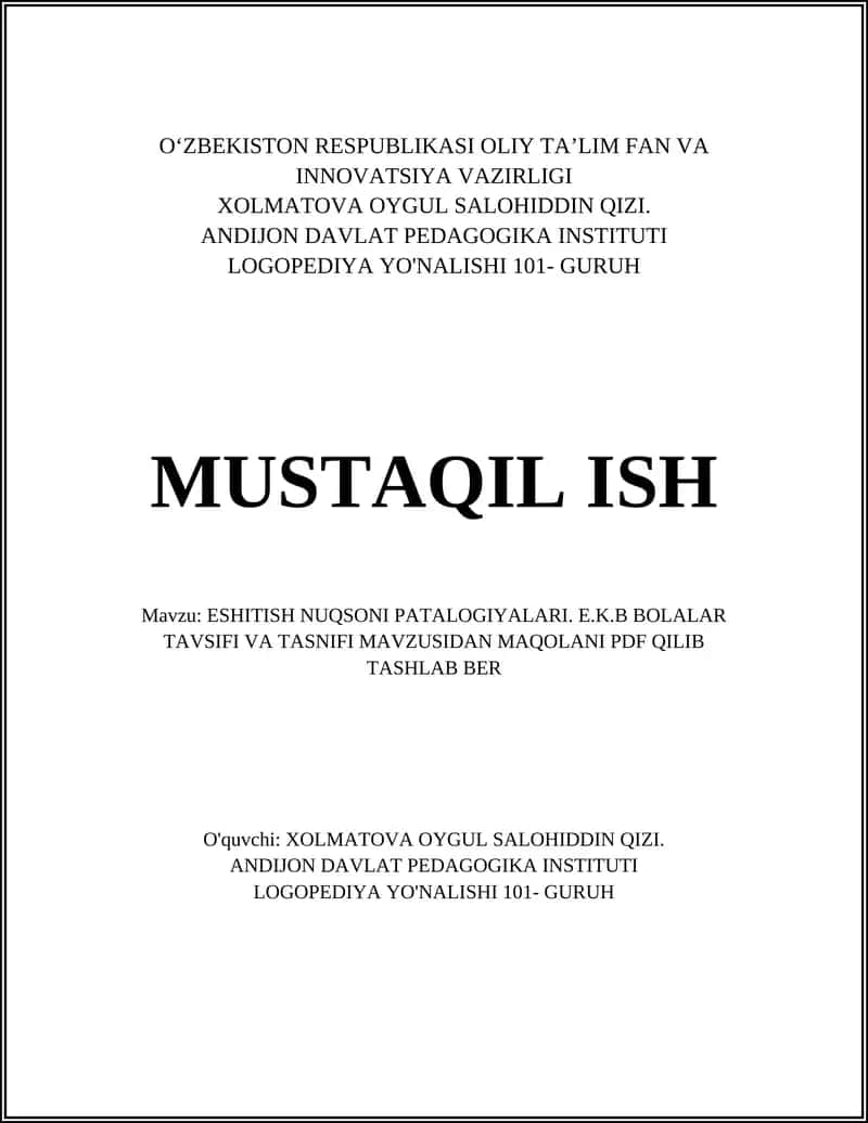 ESHITISH NUQSONI PATALOGIYALARI 1