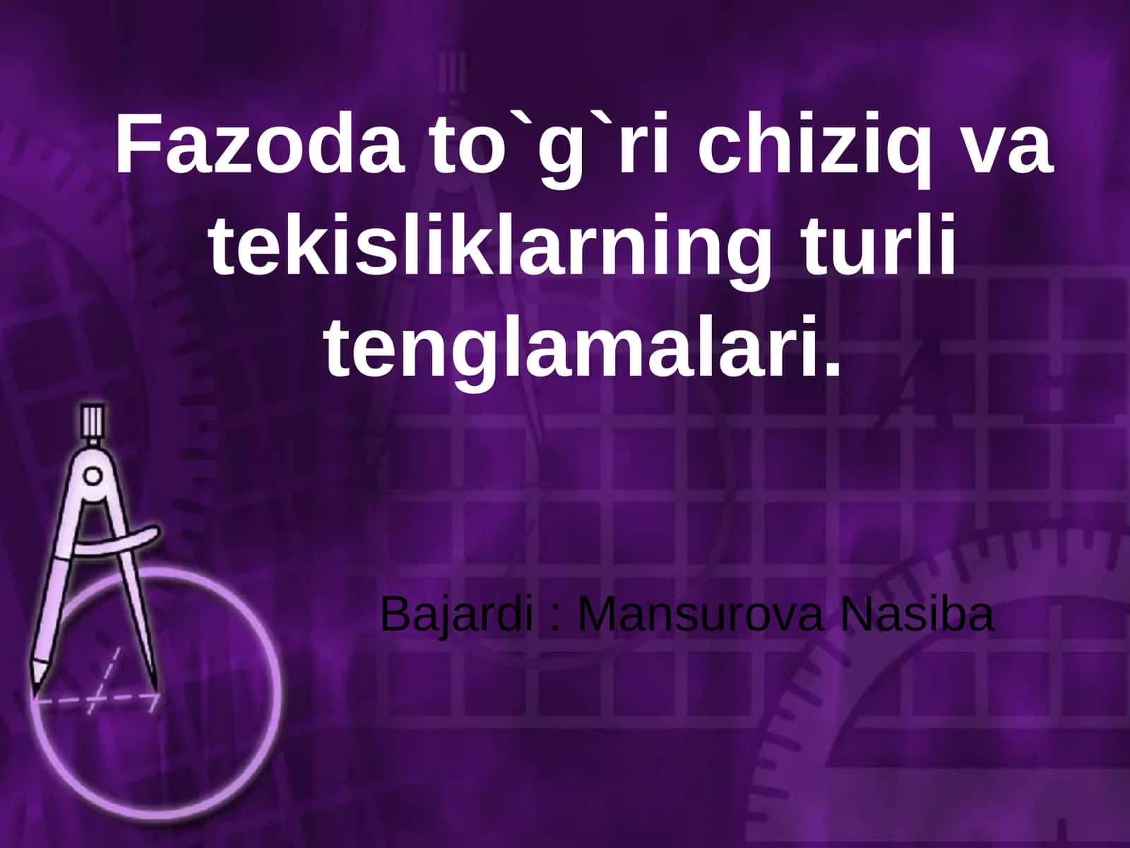Fazoda to`g`ri chiziq va tekisliklarning turli tenglamalari 1