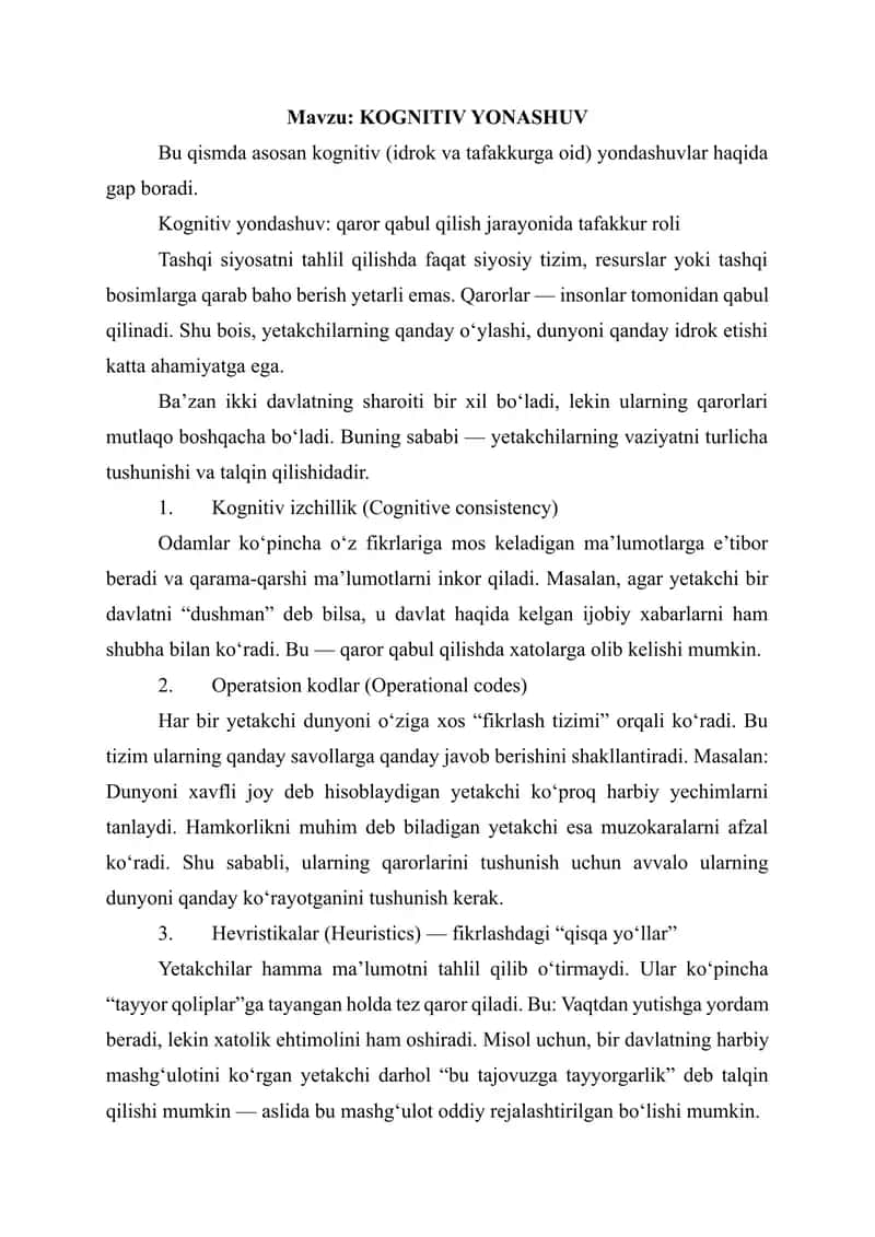 Siyosiy tahlil - Kognitiv tahlil 1
