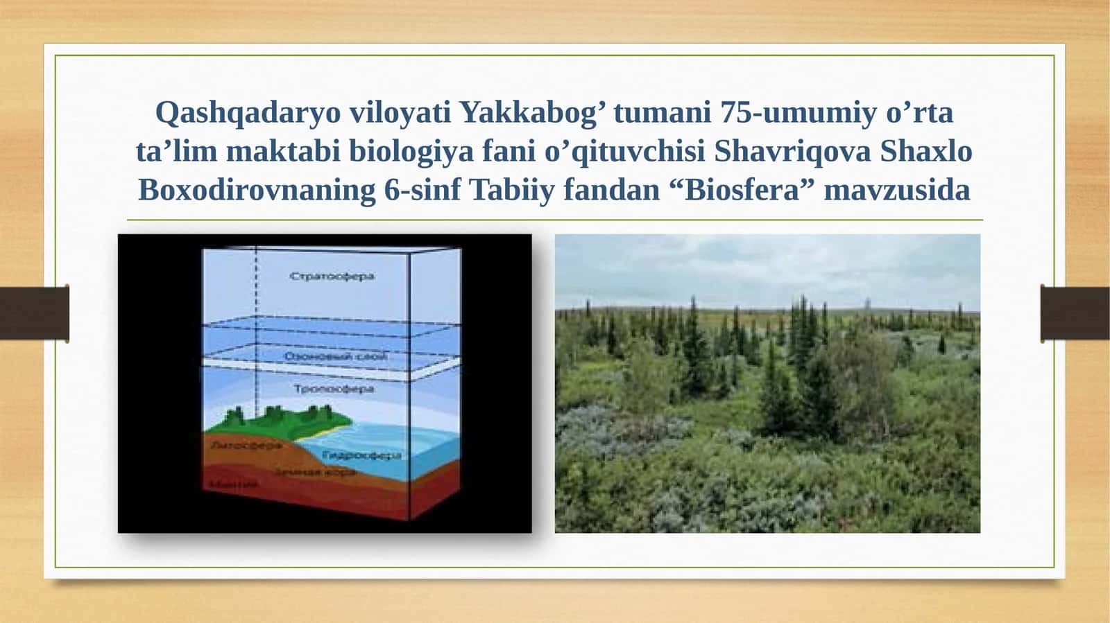 6-sinf Tabiiy fandan Biosfera mavzusida ochiq dars ishlanma 1