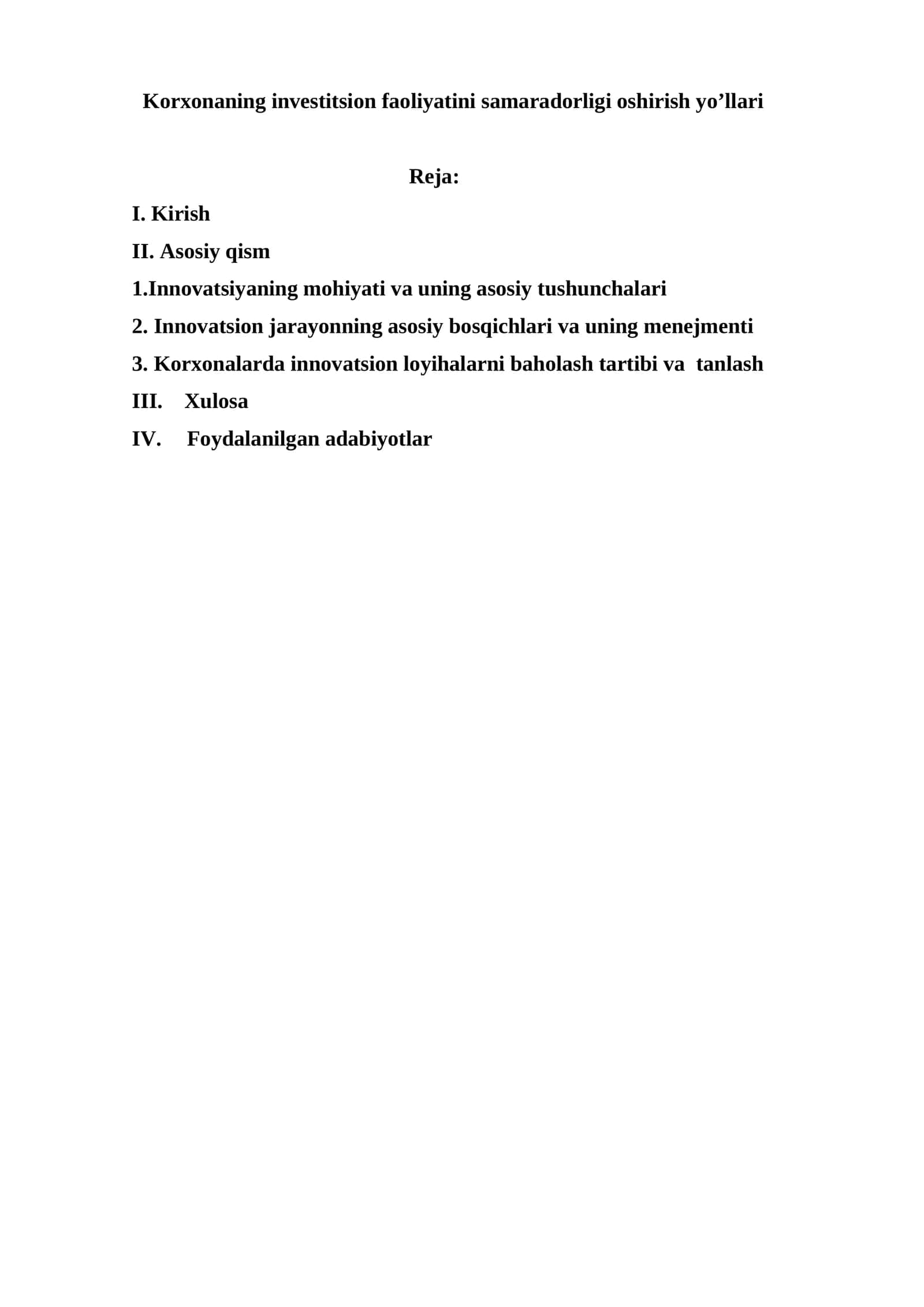 Korxonaning investitsion faoliyatini samaradorligi oshirish yo’llari 1