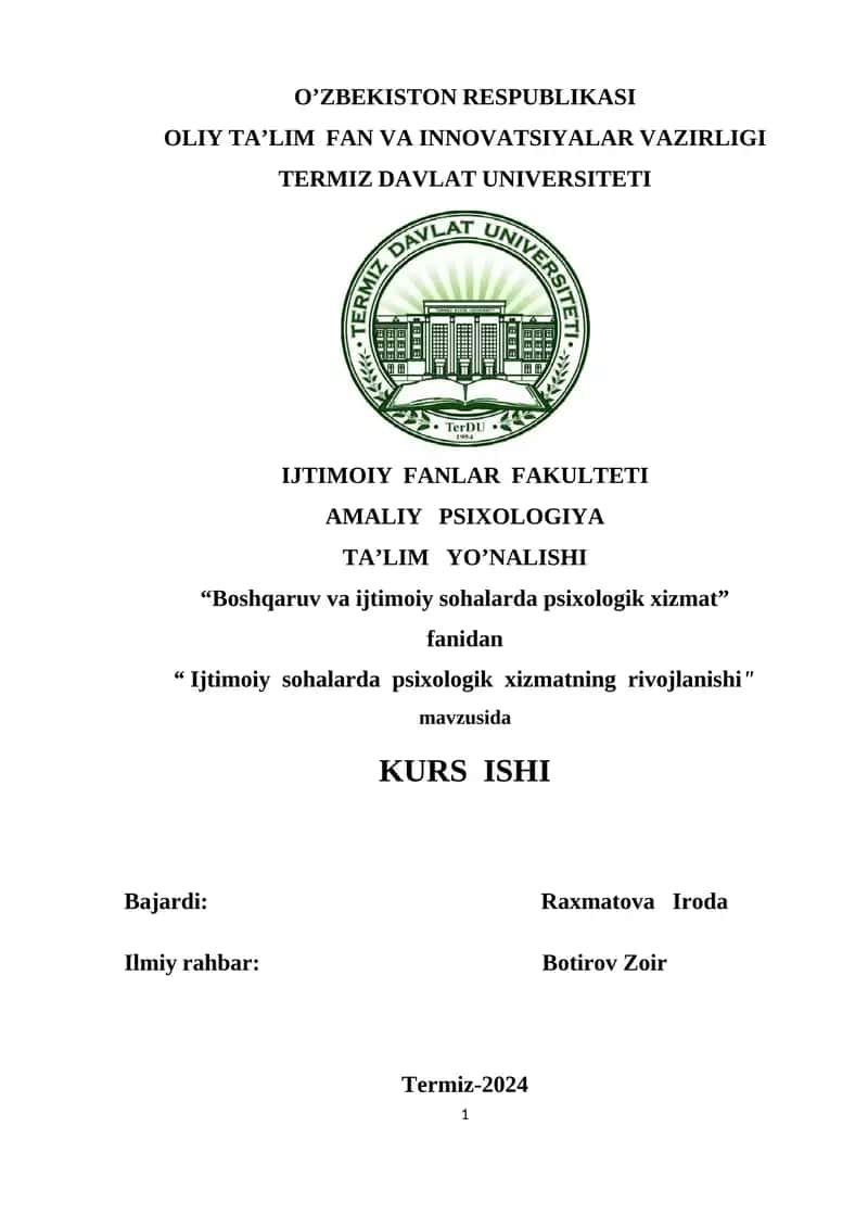 "Ijtimoiy sohalarda psixologik xizmatning rivojlanishi" 1