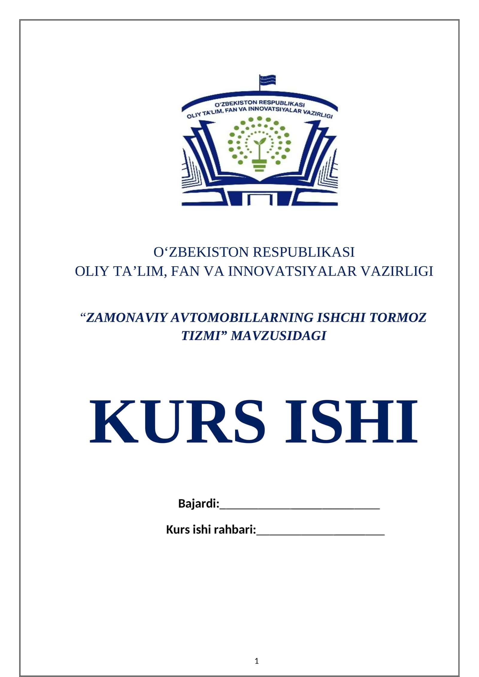 ZAMONAVIY AVTOMOBILLARNING ISHCHI TORMOZ TIZMI 1