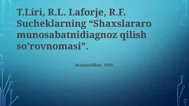 Munosabatnidiagnoz qilish so’rovnomasi 1