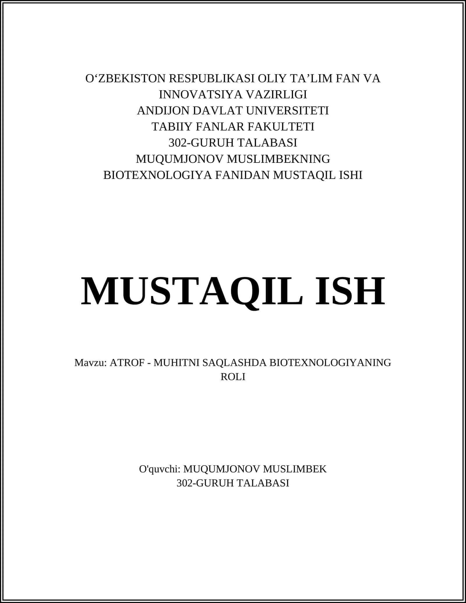 Biotexnologiyadan mustaqil ish 1