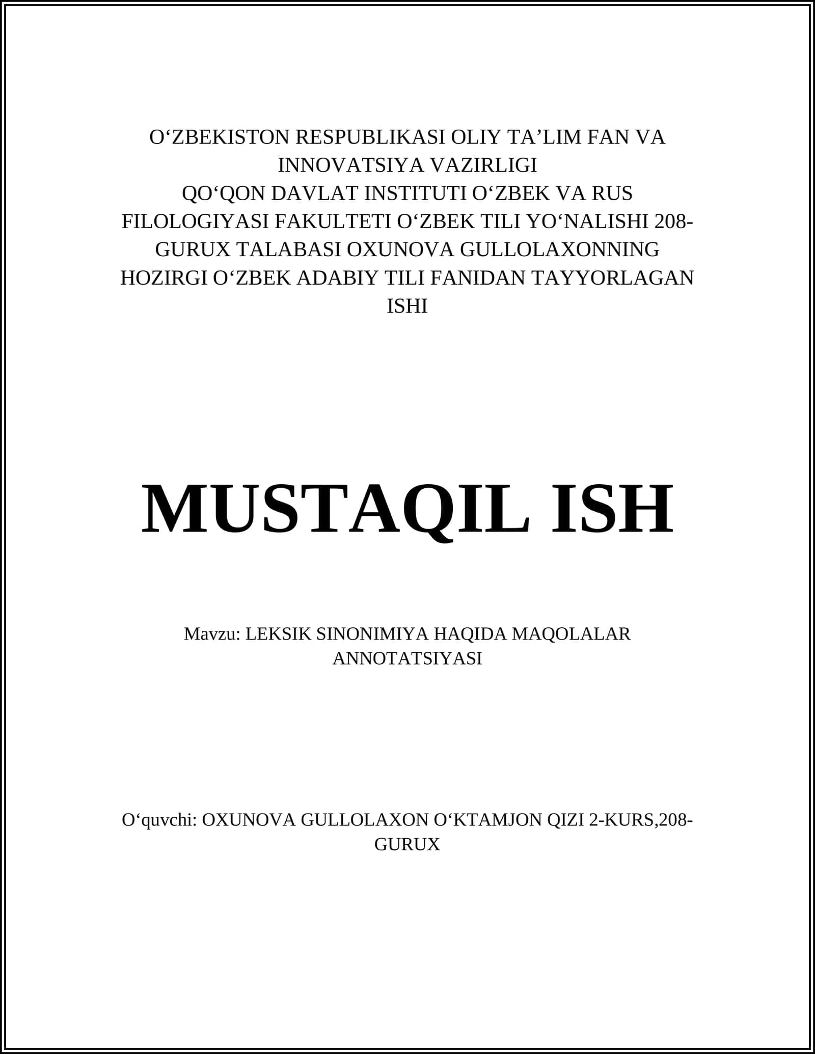 LEKSIK SINONIMIYA HAQIDA MAQOLALAR ANNOTATSIYASI 1