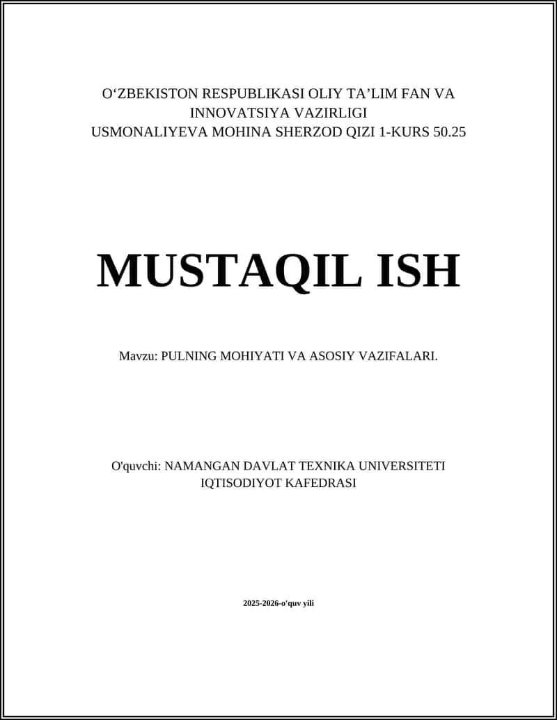 PULNING MOHIYATI VA ASOSIY VAZIFALARI 1
