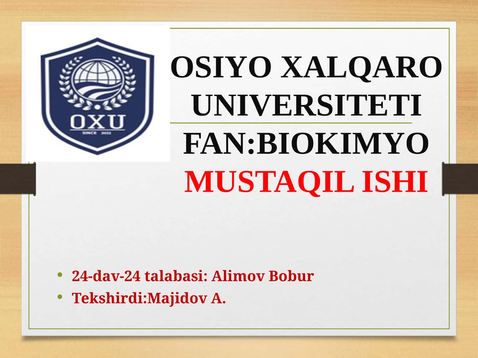 BIOKIMYO MUSTAQIL ISHI 1
