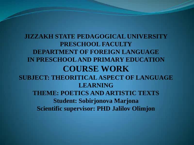 Poetics and Artistic Texts 1