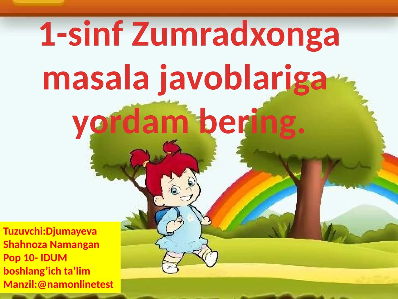 1-sinf Zumradxonga masala javoblariga yordam bering 1