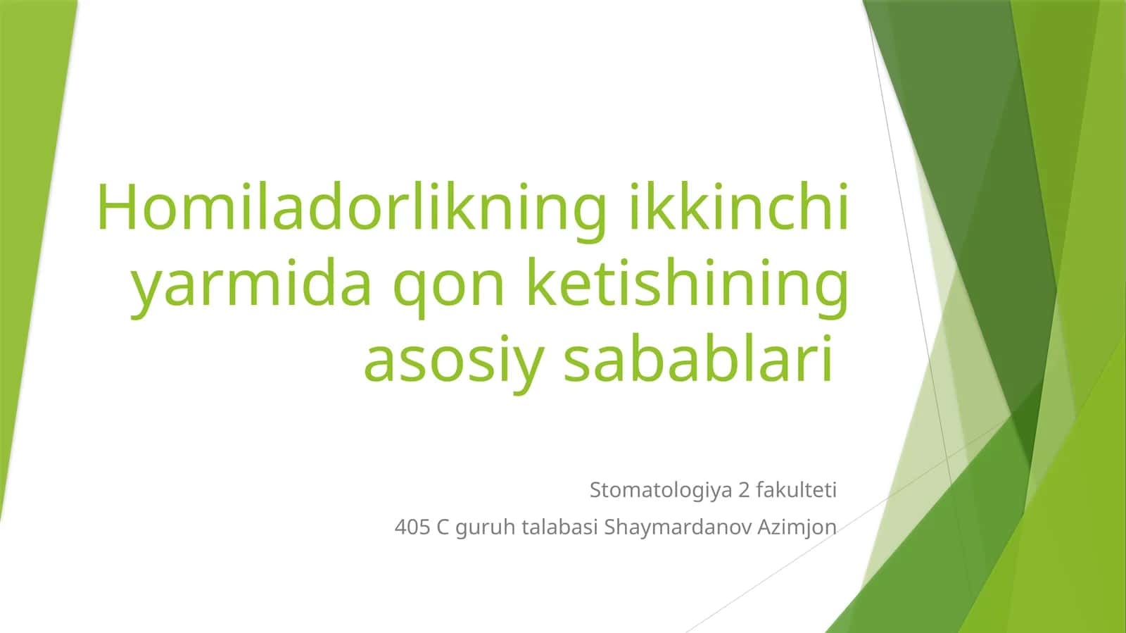 Homiladorlikning ikkinchi yarimida qon ketishining asosiy sabablari 1