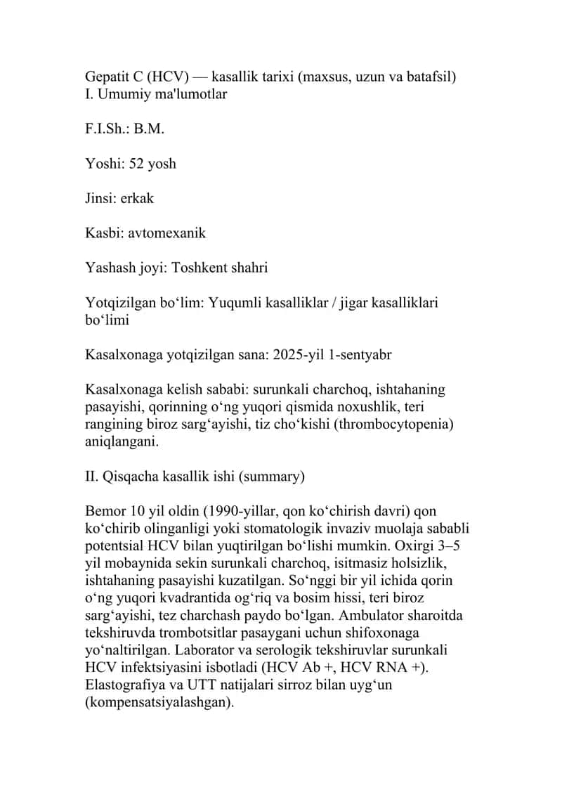 Gepatit C kasallik tarixi 1