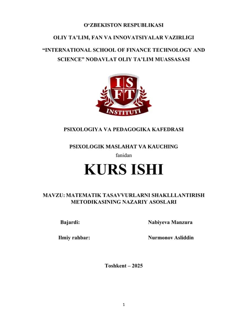 MATEMATIK TASAVVURLARNI SHAKLLLANTIRISH METODIKASINING NAZARIY ASOSLARI 1
