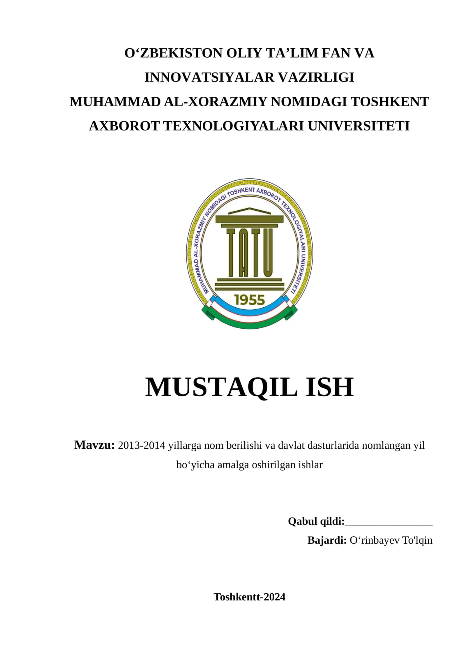 2013-2014 yillarga nom berilishi va davlat dasturlarida nomlangan yil bo‘yicha amalga oshirilgan ishlar 1