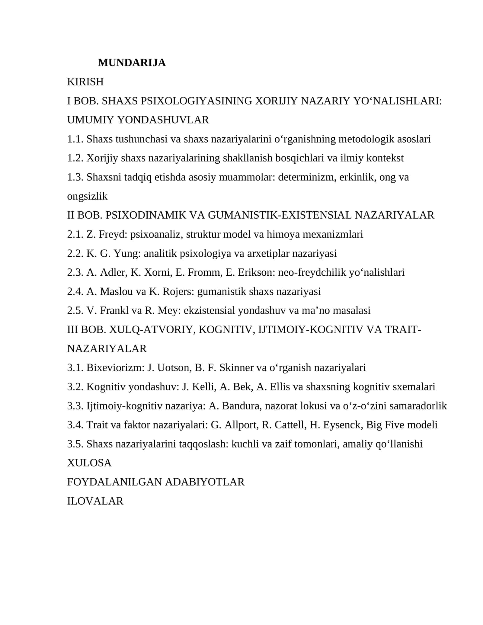 Shaxs Psixologiyasi - I. Umumiy yondashuvlar 1