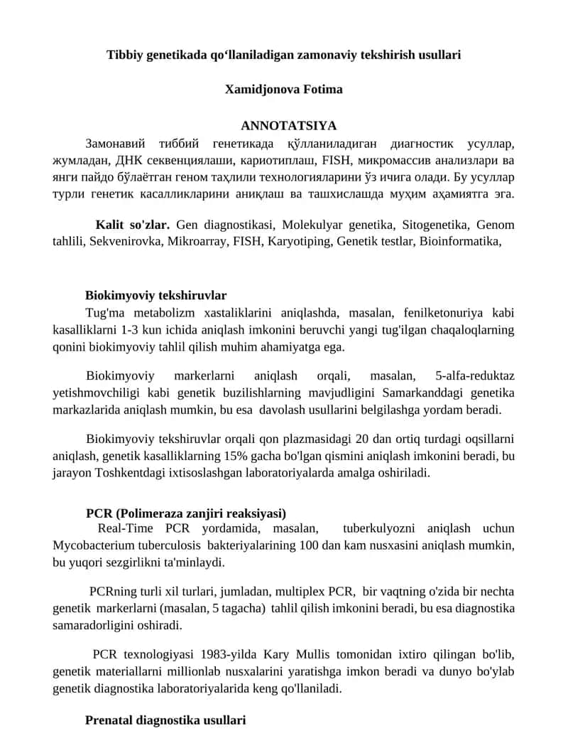 Zamonaviy Tibbiy Genetikada Diagnostik Usullar 1