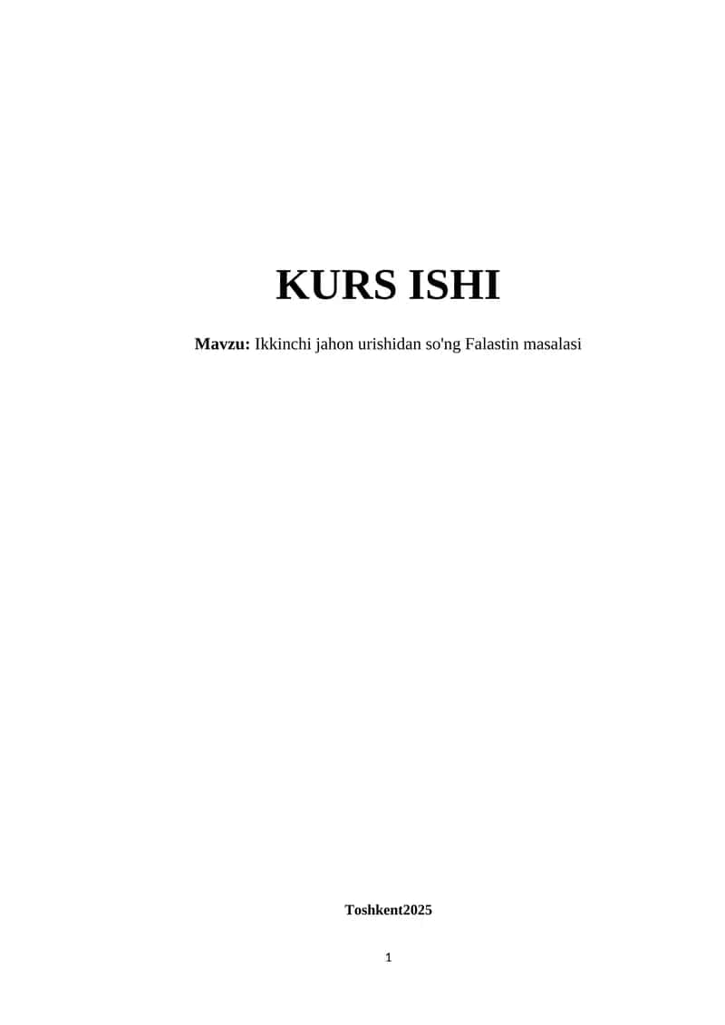 Ikkinchi jahon urishidan so'ng Falastin masalasi 1