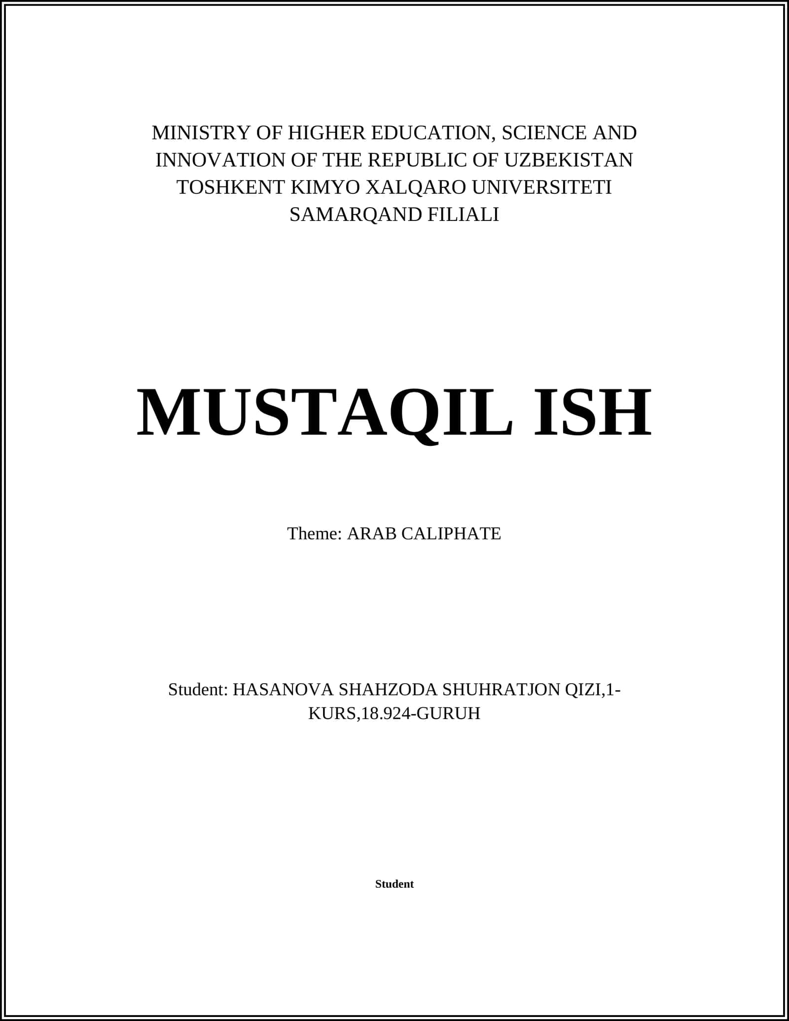 ARAB CALIPHATE 1