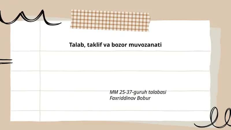 Talab, taklif va bozor muvozanati 1