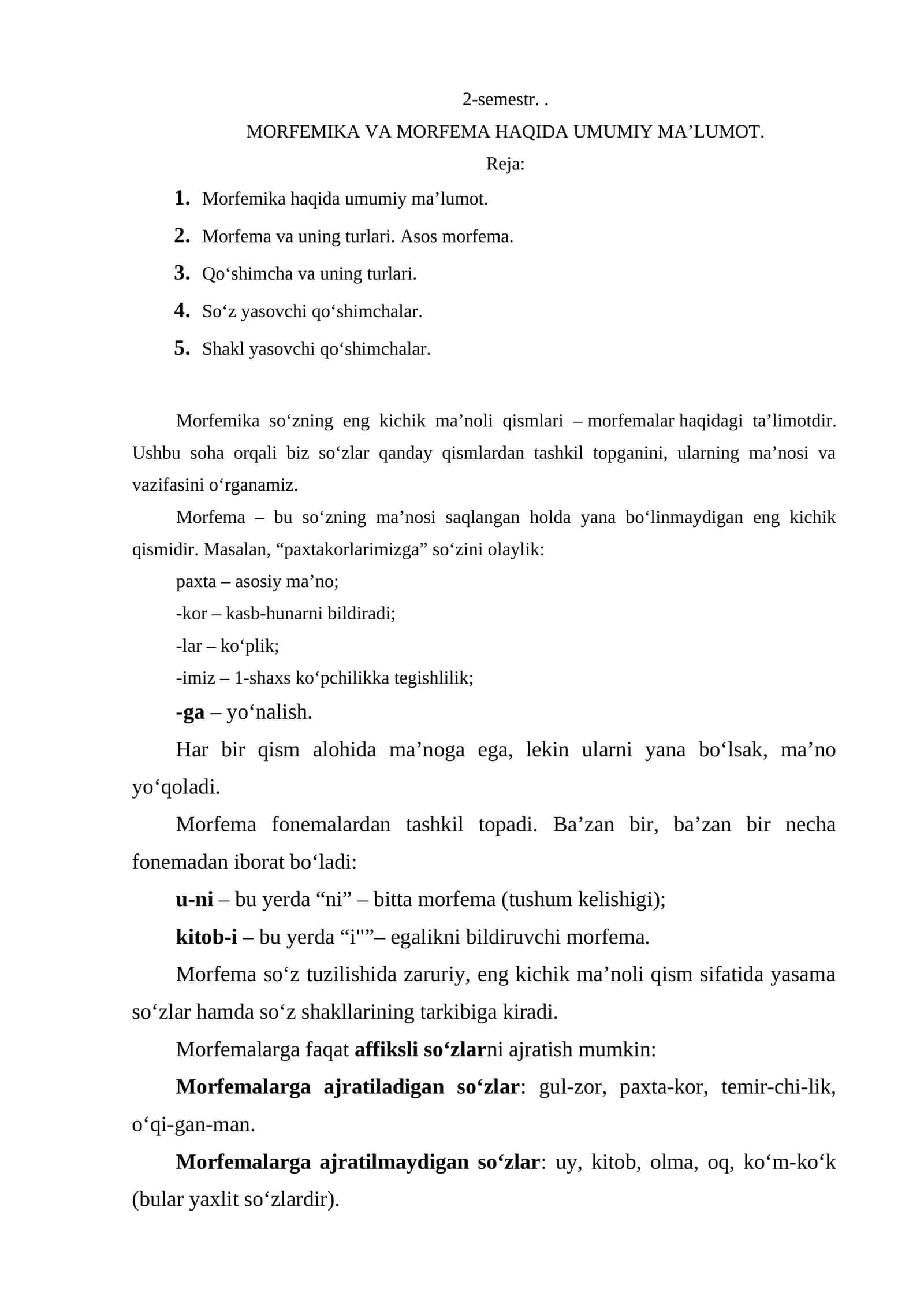MORFEMIKA VA MORFEMA HAQIDA UMUMIY MA’LUMOT 1