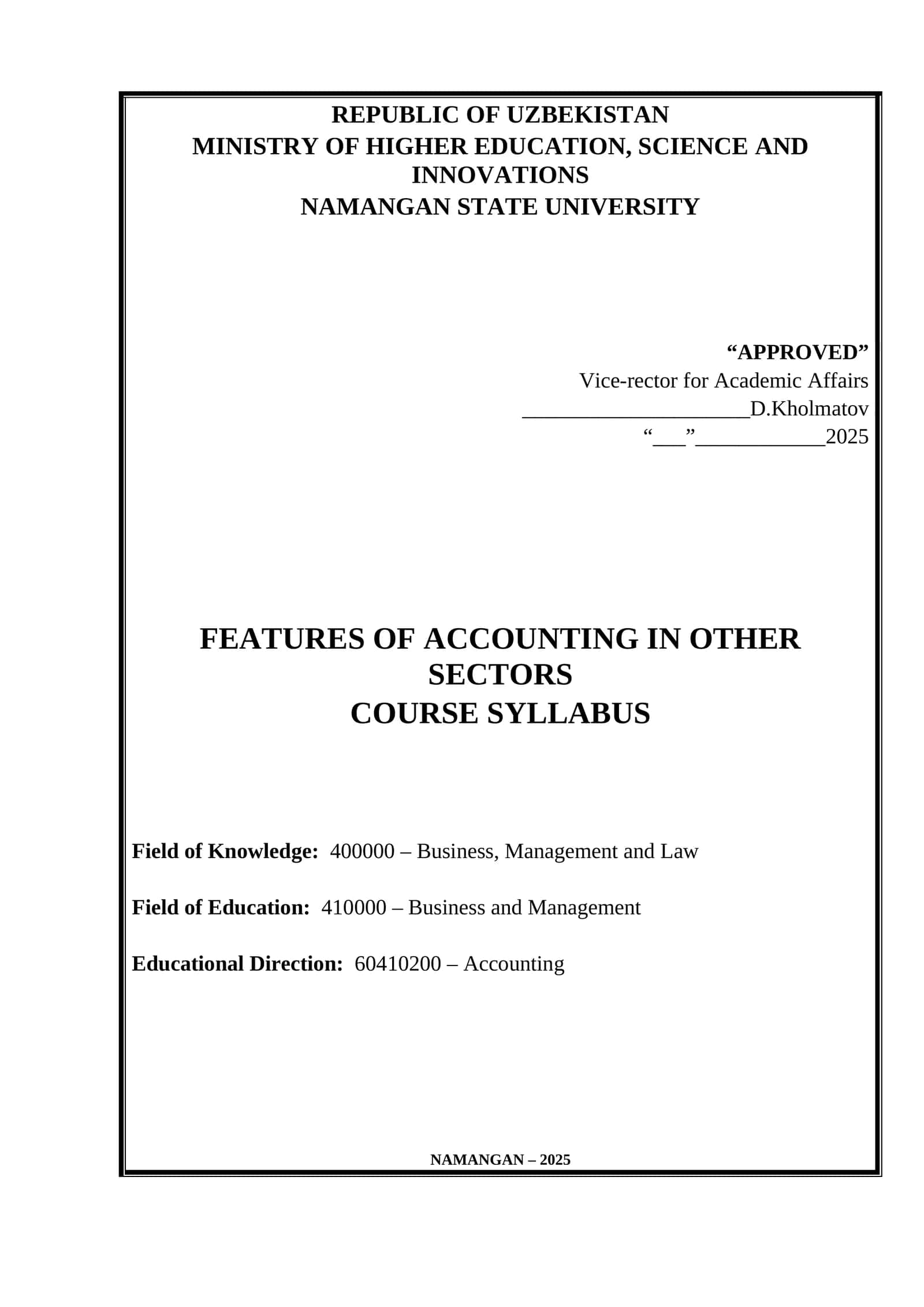 Features of Accounting in Other Sectors 1