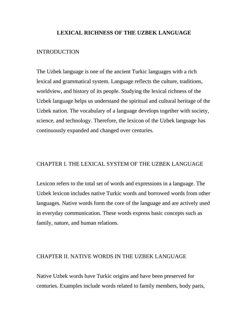 LEXICAL RICHNESS OF THE UZBEK LANGUAGE 1