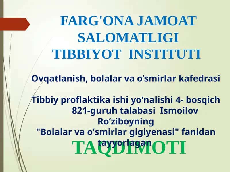 Bolalar va o'smirlar gigiyenasi 1