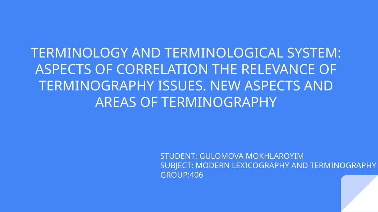 TERMINOLOGY AND TERMINOLOGICAL SYSTEM: ASPECTS OF CORRELATION THE RELEVANCE OF TERMINOGRAPHY ISSUES. NEW ASPECTS AND AREAS OF TERMINOGRAPHY 1