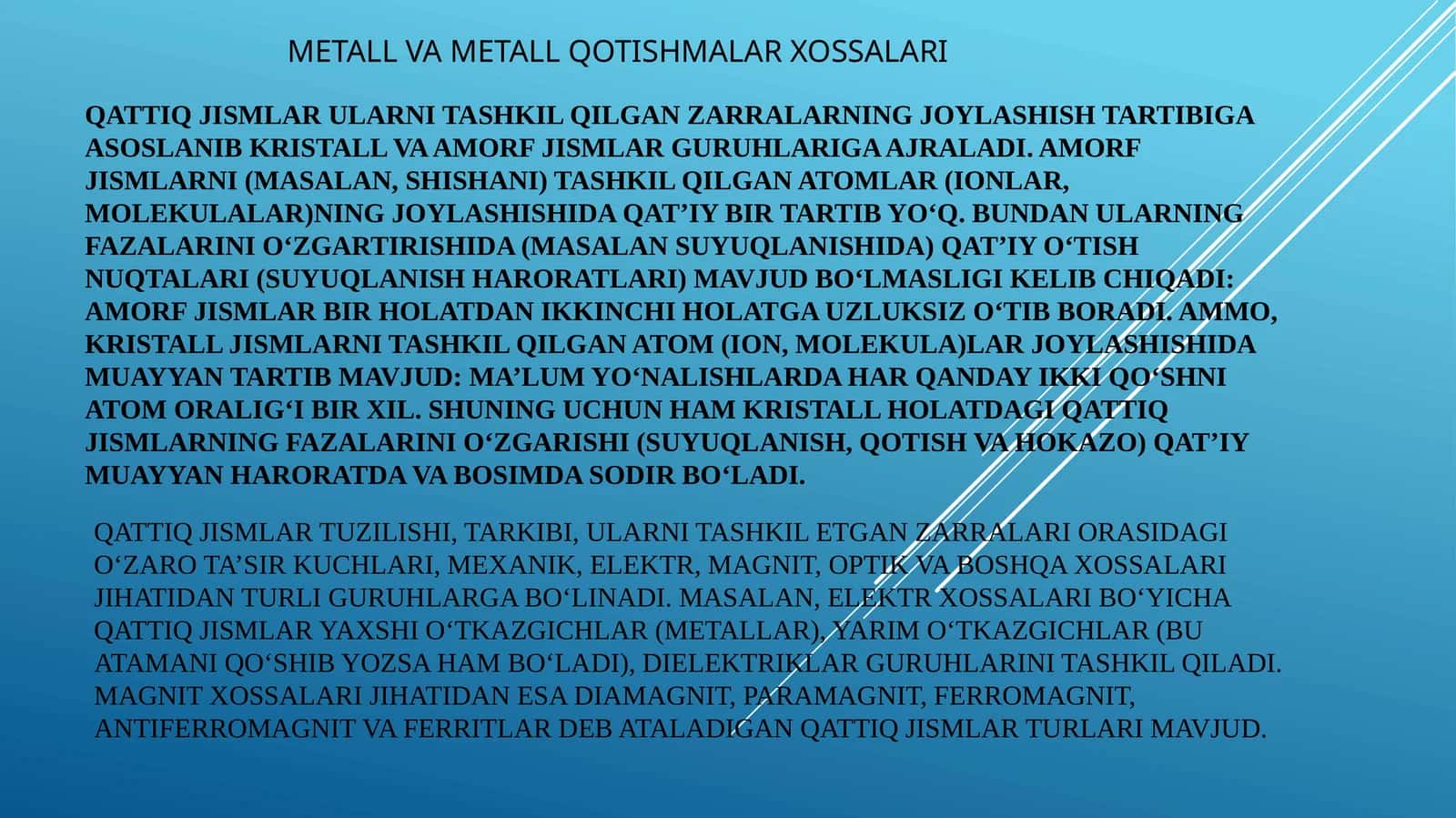 METALL VA METALL QOTISHMALAR XOSSALARI 1