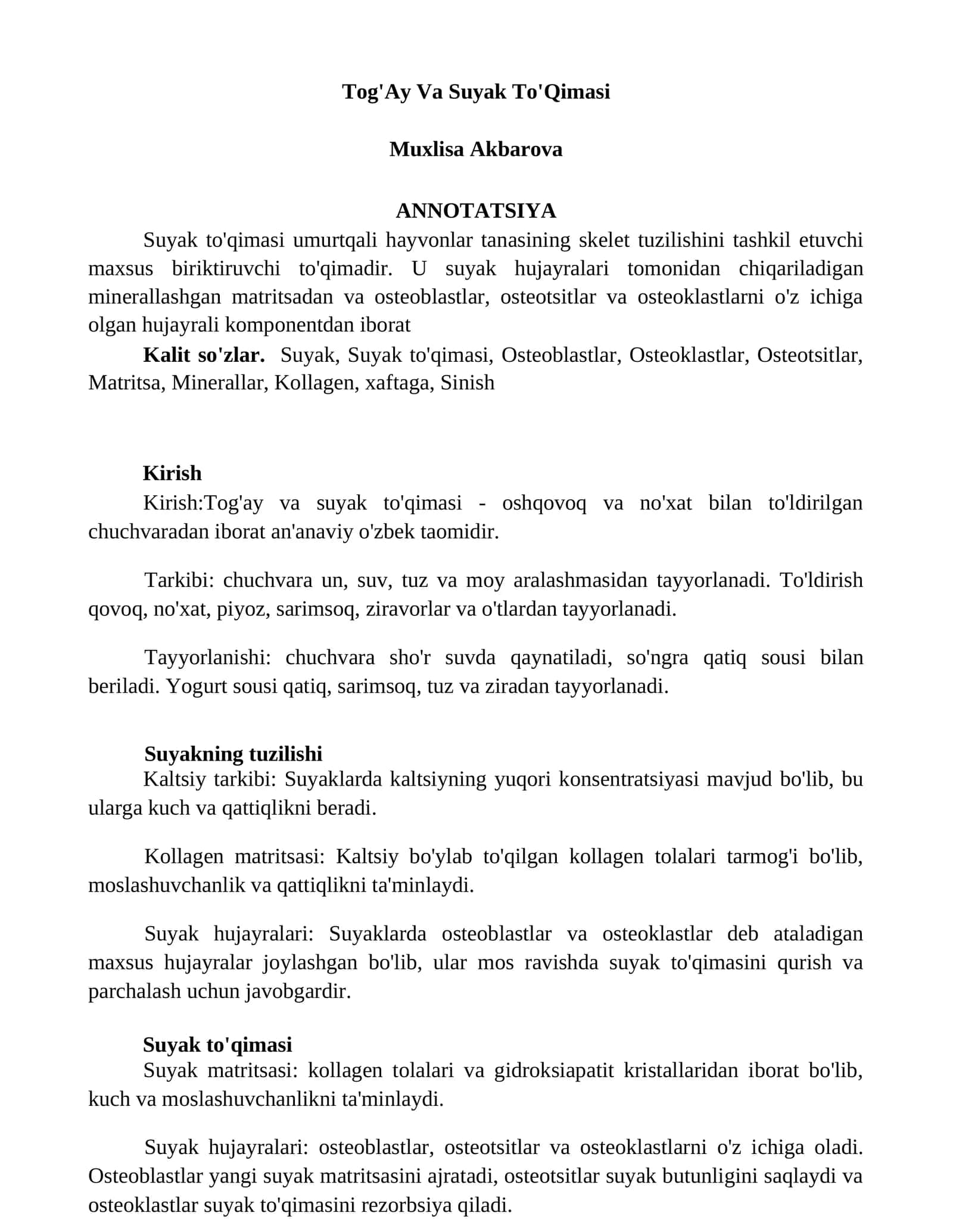 Tog'Ay Va Suyak To'Qimasi 1