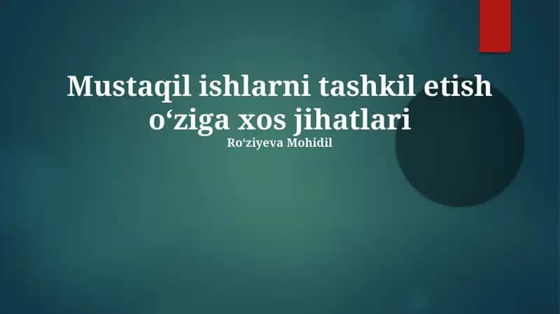 Mustaqil ishlarni tashkil etish o‘ziga xos jihatlari 1