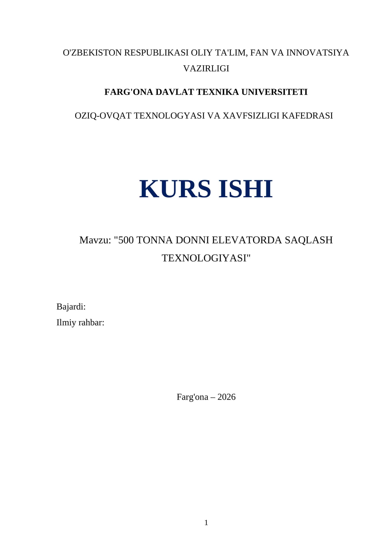 500 tonna donni elevatorda saqlash kurs ishi (2) 1