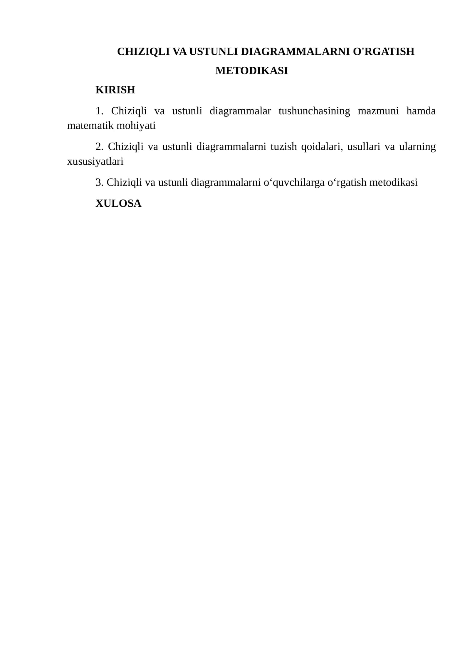 CHIZIQLI VA USTUNLI DIAGRAMMALARNI O'RGATISH METODIKASI 1