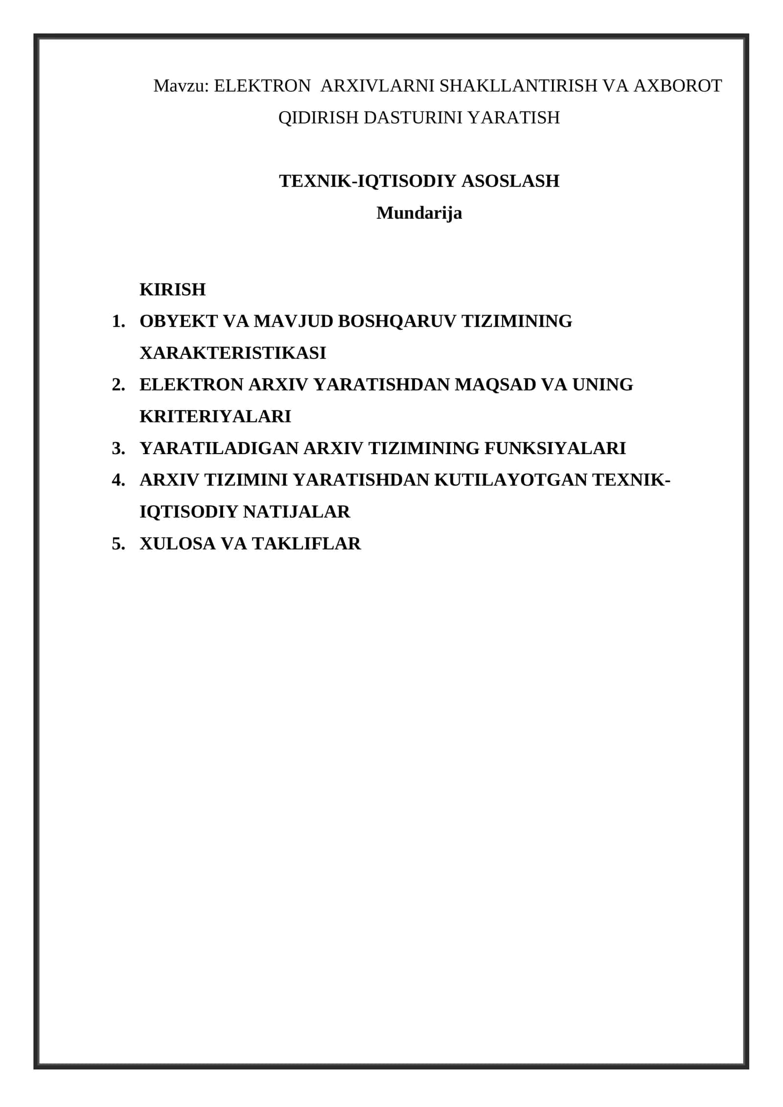 ELEKTRON  ARXIVLARNI SHAKLLANTIRISH VA AXBOROT QIDIRISH DASTURINI YARATISH 1
