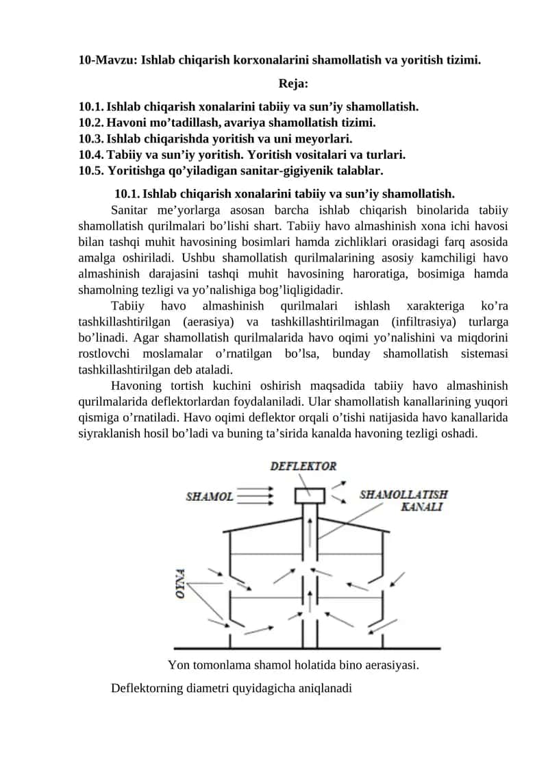 Ishlab chiqarish korxonalarini shamollatish va yoritish tizimi 1