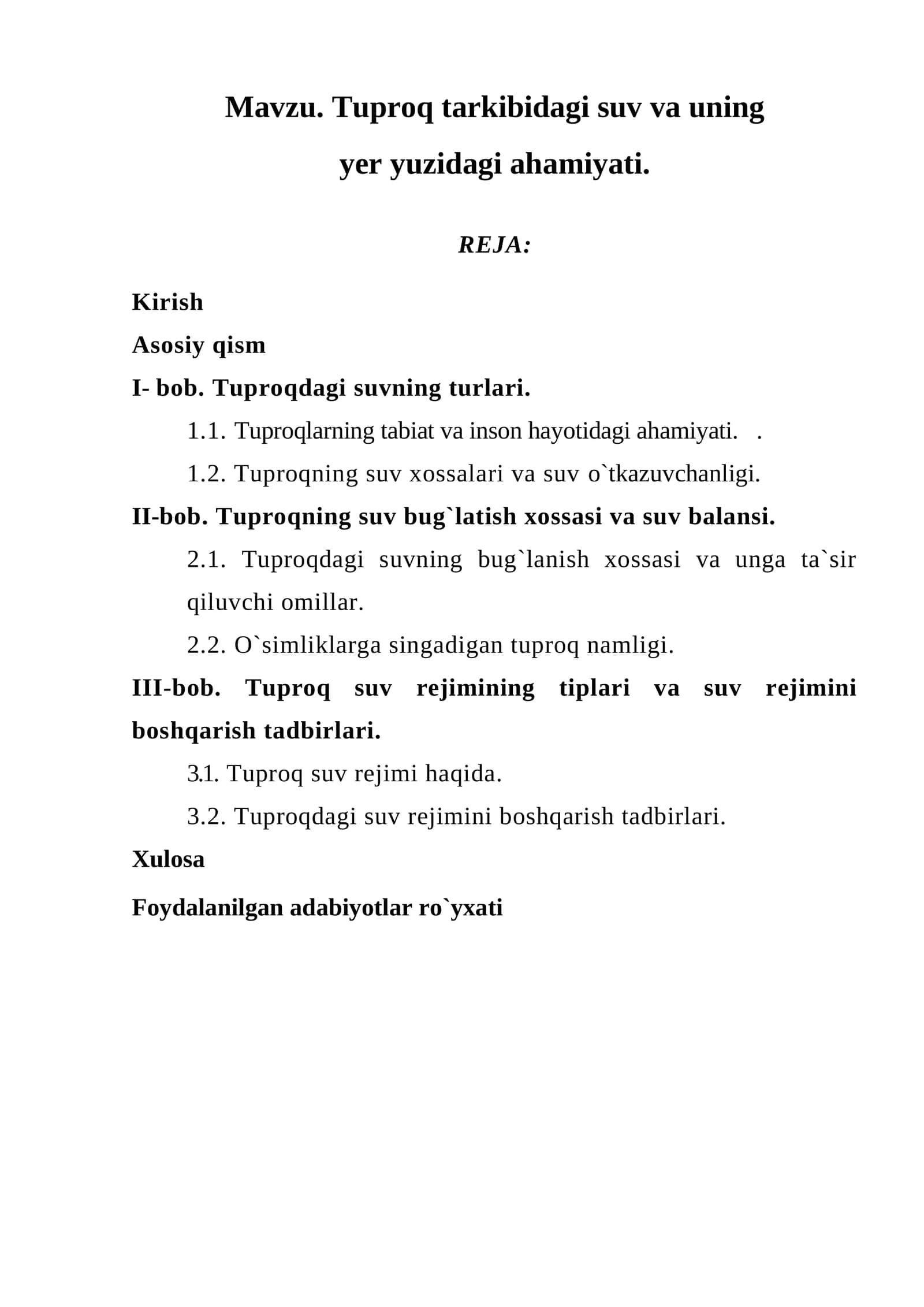 Tuproqdagi suv va uning yer yuzidagi ahamiyati 1