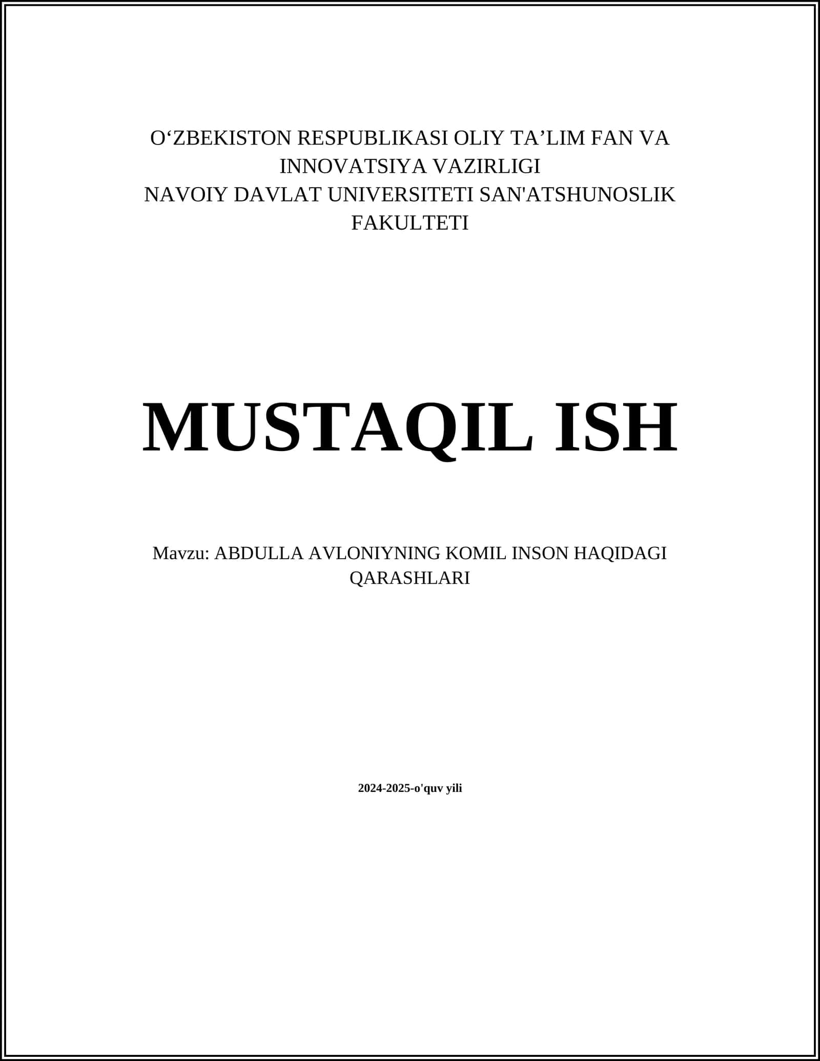KOMIL INSON HAQIDAGI QARASHLARI 1