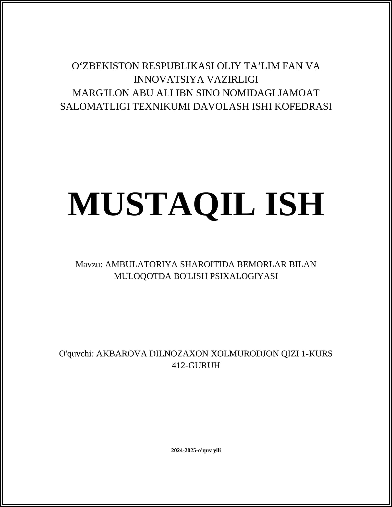 AMBULATORIYA SHAROITIDA BEMORLAR BILAN MULOQOTDA BO'LISH PSIXALOGIYASI 1