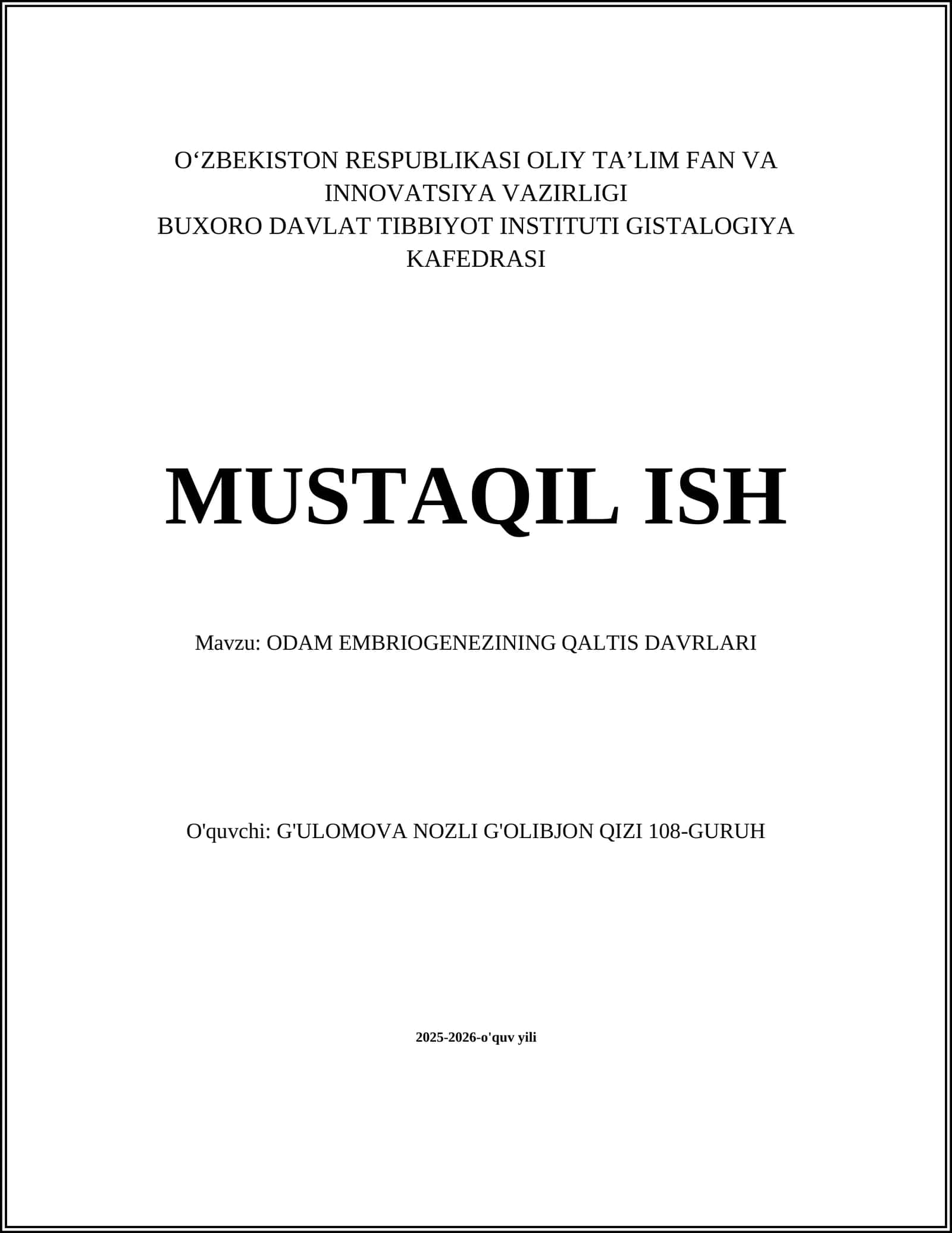 ODAM EMBRIOGENEZINING QALTIS DAVRLARI 1