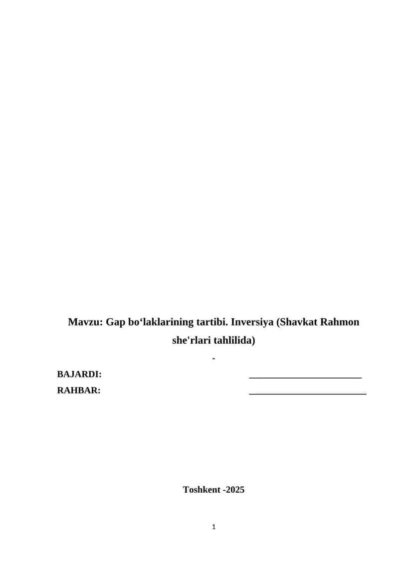 Gap bo‘laklarining tartibi. Inversiya (Shavkat Rahmon she'rlari tahlilida) 1