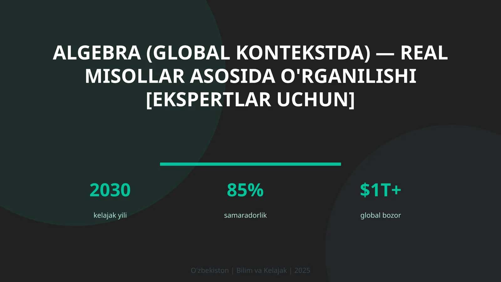Algebra (GLOBAL KONTEKSTDA) — REAL MISOLLAR ASOSIDA O'RGANILISHI [EKSPERTLAR UCHUN] 1