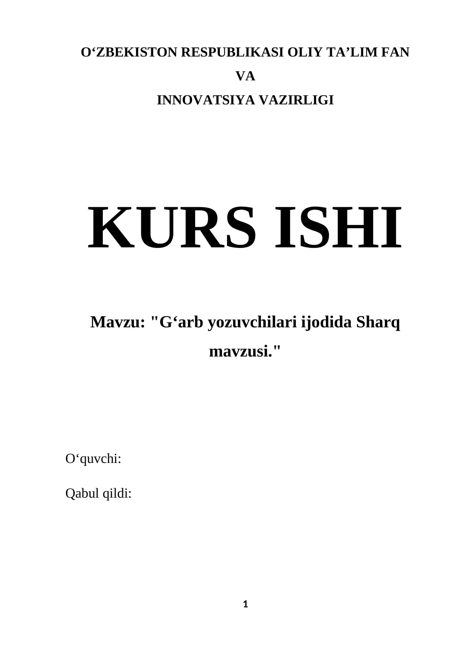 Gʻarb yozuvchilari ijodida Sharq mavzusi 1