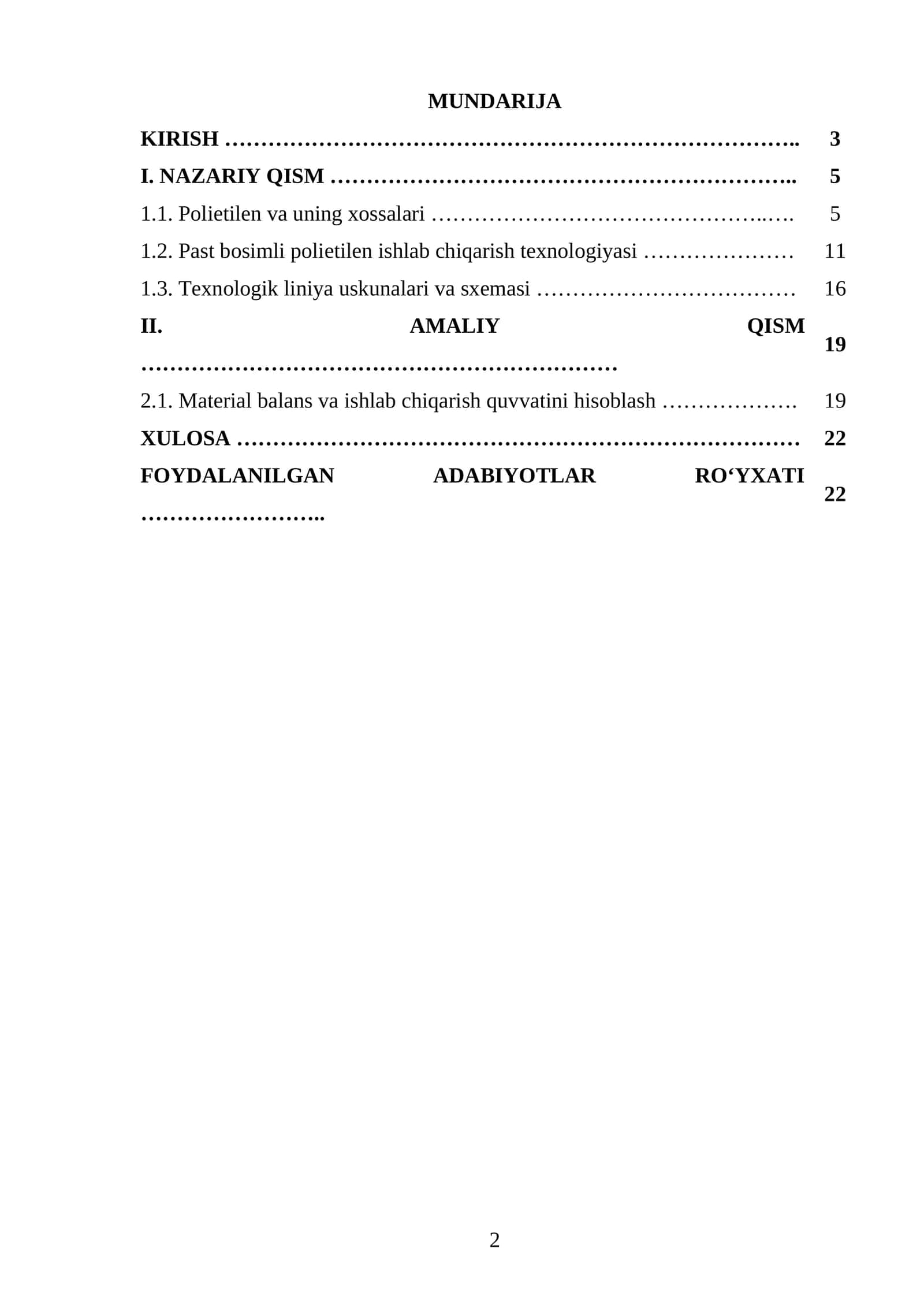 Markasi P-Y342 boʻlgan PE ishlab chiqaradigan texnologik liniyasini loyihalash. Q=79000 t yil 1