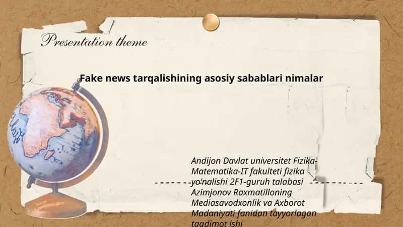 Mediasavodxonlik va Axborot Madaniyati fanidan tayyorlagan taqdimot ishi 1