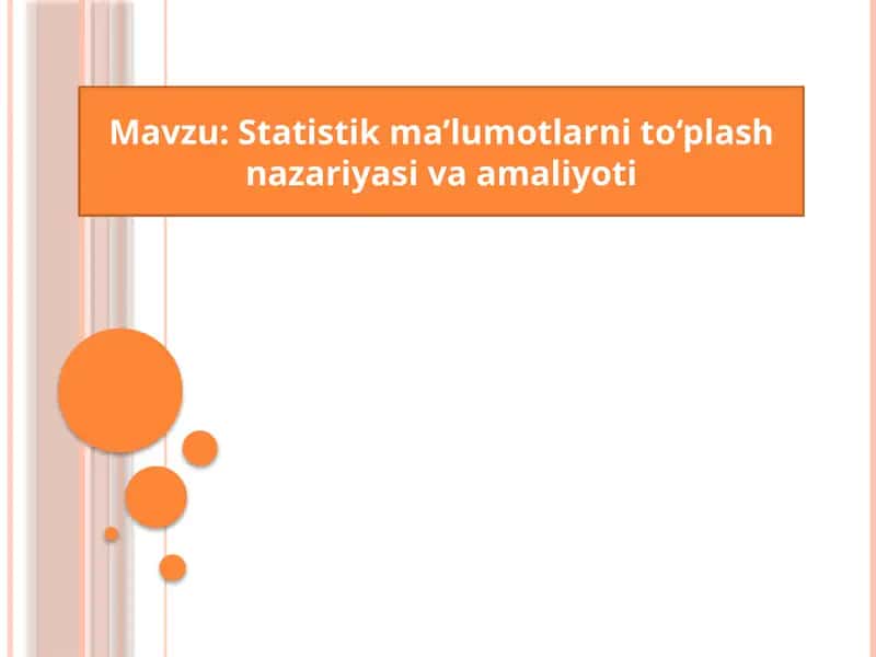 Statistik ma’lumotlarni to‘plash nazariyasi va amaliyoti 1
