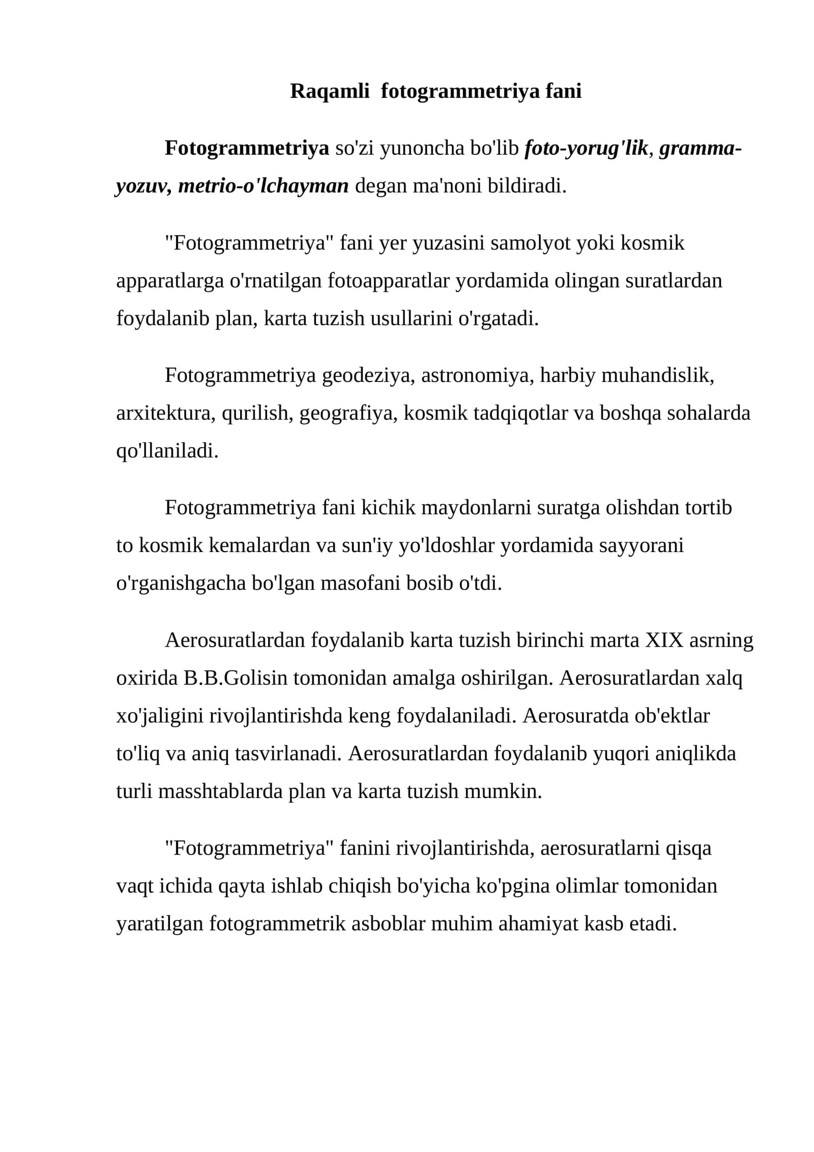 Fotogrammetriya fan 1