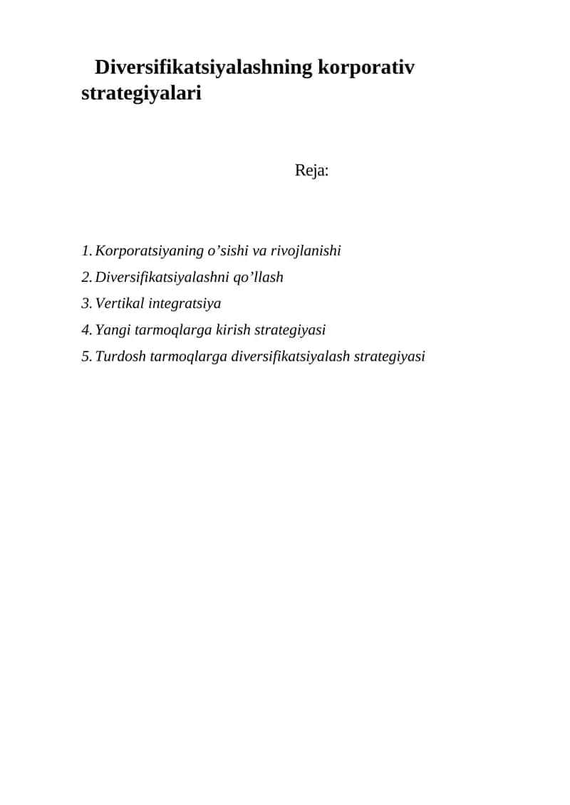 Diversifikatsiyаlashning korporativ strategiyаlari 1